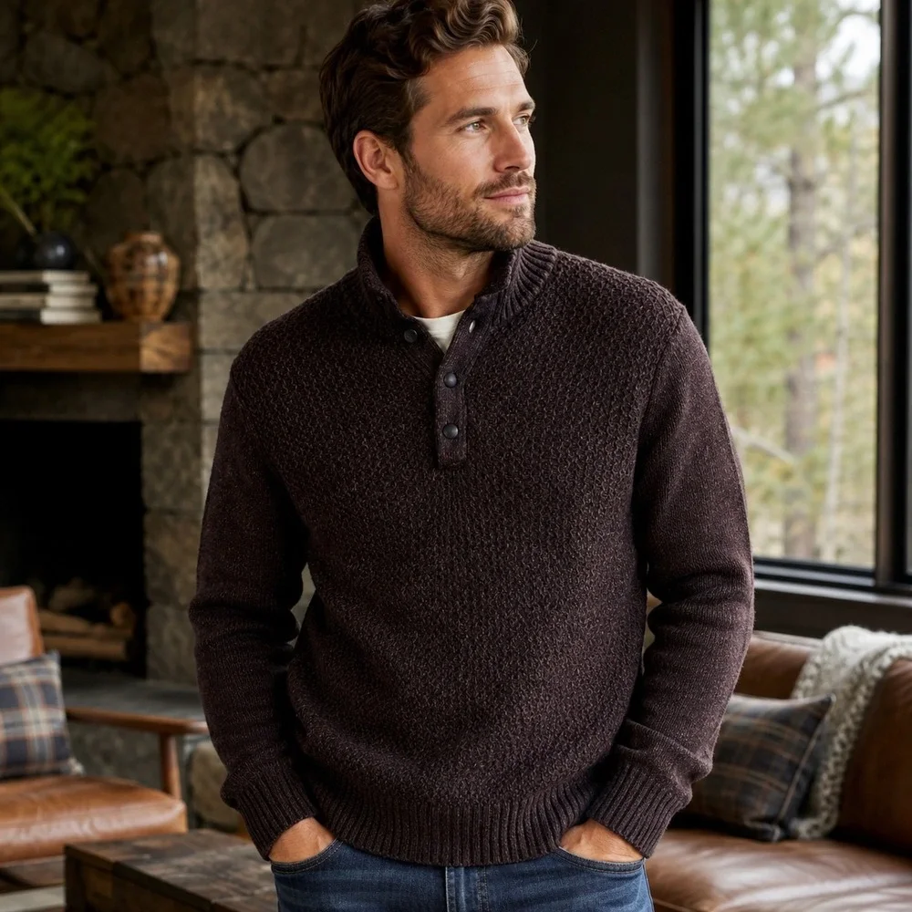 Banana Republic Mens Small Merino Wool Snap Neck Textured Sweater Italian Yarn